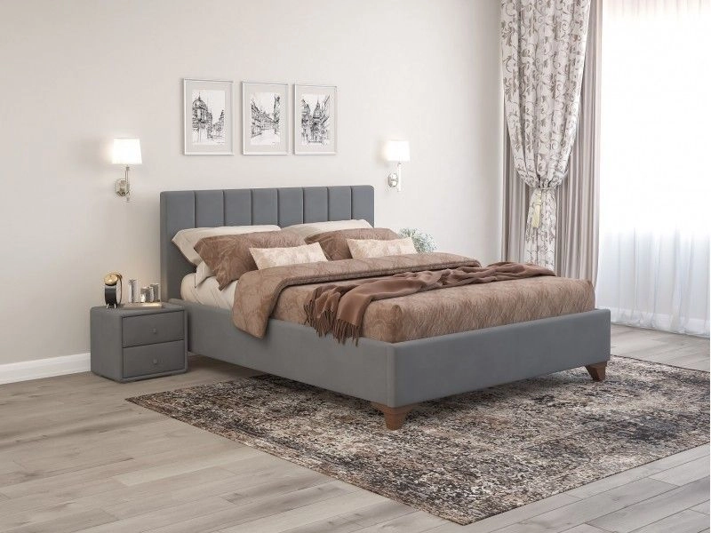 Кровать с подъемным механизмом Оливия Серый, велюр 140х200 см.