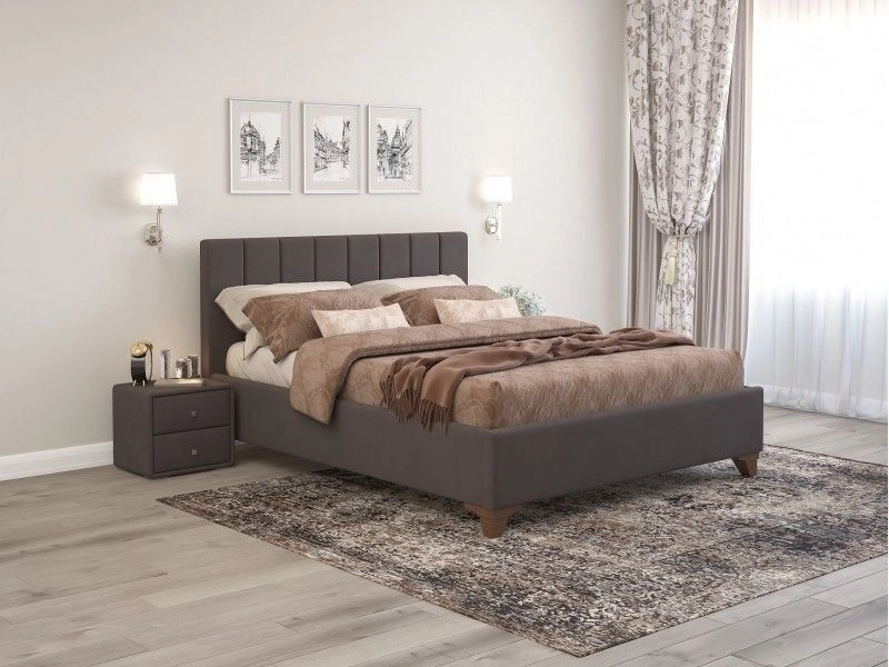Кровать с подъемным механизмом Оливия Шоколад, велюр 140х200 см.