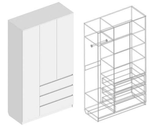 Шкаф трехстворчатый с 3 ящиками Бьянко (Белый лофт) (с/м 5231)