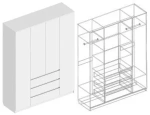 Шкаф четырехстворчатый с 3 ящиками Бьянко (Белый лофт) (с/м 8301)