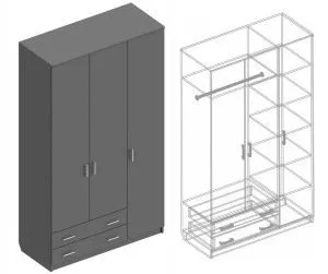 Шкаф 3-ств Универсал с 2 ящиками (Темно серый) (с/м 5233)