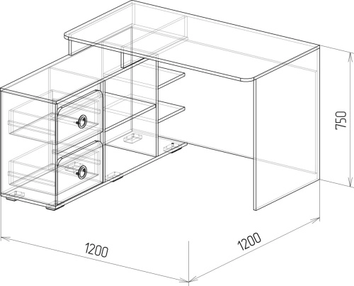 Угловой компьютерный стол №2 Скай (Белый глянец) (Левый)