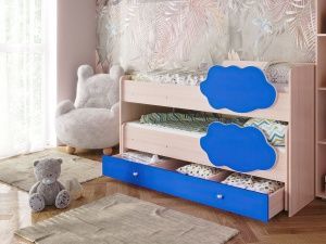 Выкатная двухъярусная кровать Соник (Дуб млечный/Синий)