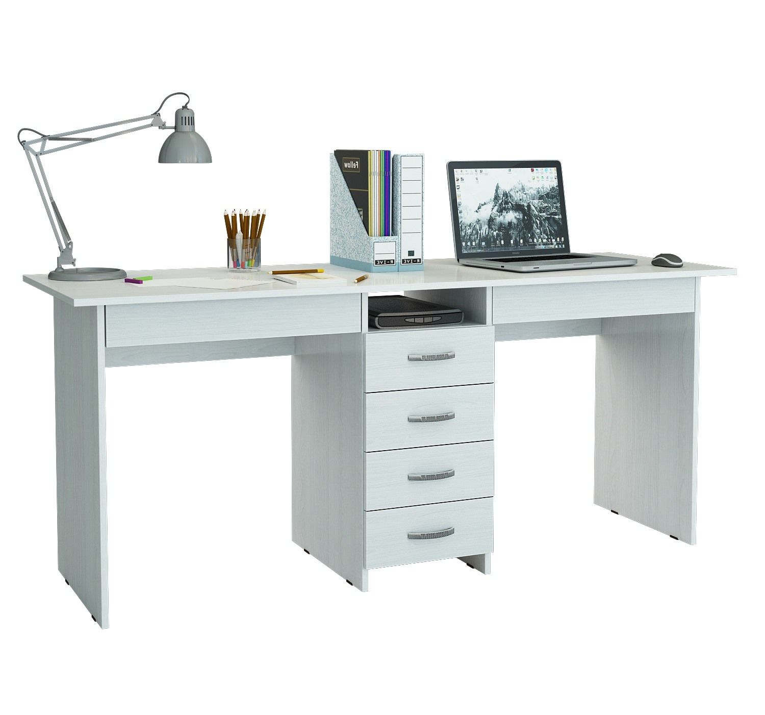 Компьютерный стол Тандем-2Я (Белый) 