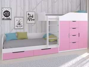 Двухъярусная кровать Астра 6 (Белый/Розовый)