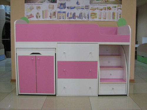 Кровать-чердак Малыш 160 (Белое дерево-розовый)