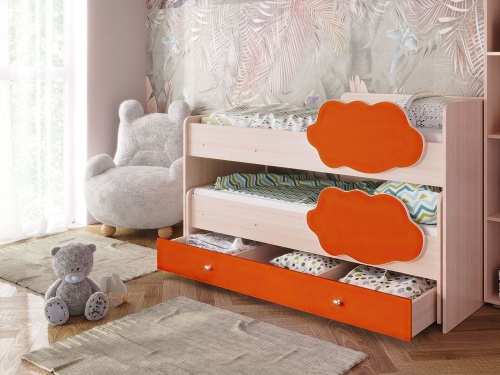Выкатная двухъярусная кровать Соник (Дуб млечный/Оранжевый)