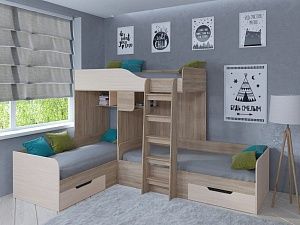 Двухъярусная кровать Трио (Дуб сонома/Дуб молочный)