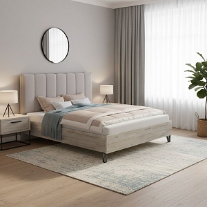 Кровать с мягким изголовьем Лаура Wood 120х200 см. (Moonlight/серо-бежевый) 1325х1165х2100 мм.