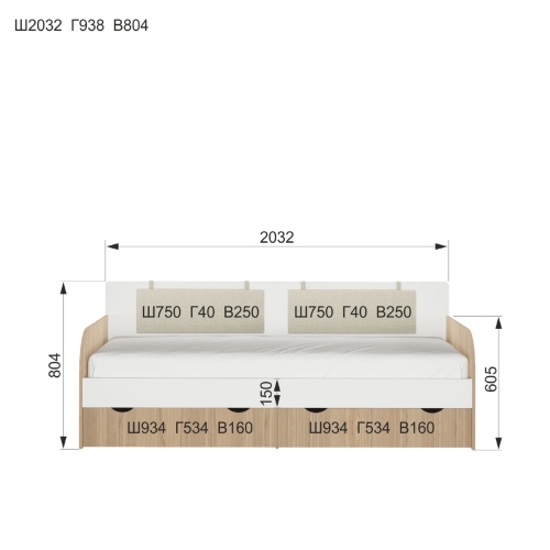 Кровать тахта Кот 90х200 см. + подушки (Мод.900.4)