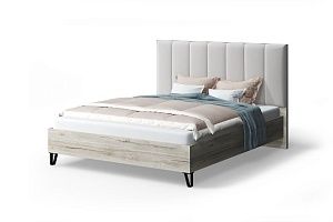 Кровать с мягким изголовьем Лаура Wood 140х200 см. (Brilliant/серо-белый)