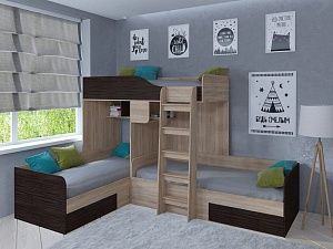 Двухъярусная кровать Трио (Дуб сонома/Венге)
