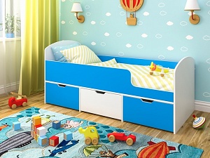 Кровать Малыш мини (Белое дерево-голубой)