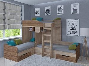 Двухъярусная кровать Трио (Дуб сонома/Орех)