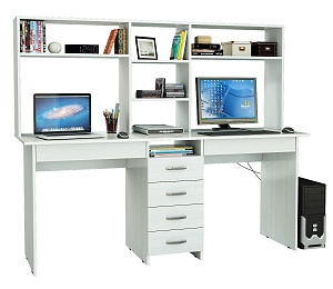Компьютерный стол Тандем-2Я с надставкой (Белый)