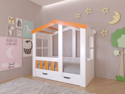 Кровать-домик с ящиком Астра (Белый/Оранжевый)
