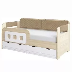 Кровать-тахта Стиль.Кофе 160х80 см. (№800.4) + подушки + бортик (Туя светлая/Белый глянец)