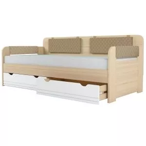 Кровать-тахта Стиль.Кофе 90х200 см. (№900.4) + подушки (Туя светлая/Белый глянец)
