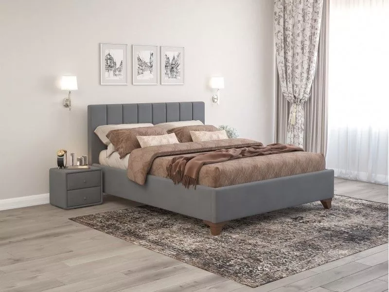 Кровать с подъемным механизмом Оливия Серый, велюр 180х200 см.