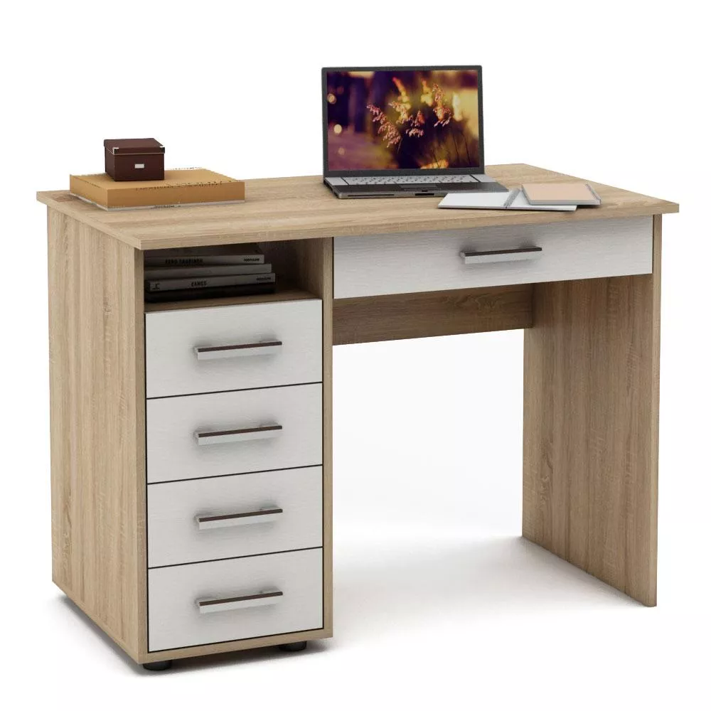 Письменный стол Остин-4Я (Дуб сонома/Белое дерево)